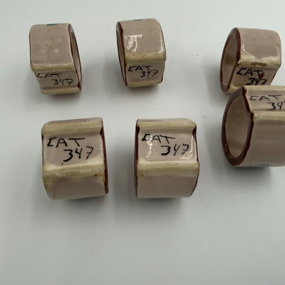 Set of 6 Vintage Signed Tonala Mexico Ceramic Napkin Rings Floral Hand Painted - Picture 2 of 10